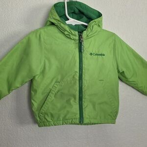 Toddler Columbia Lime Green Dino Hooded, Lined Windbreaker Jacket